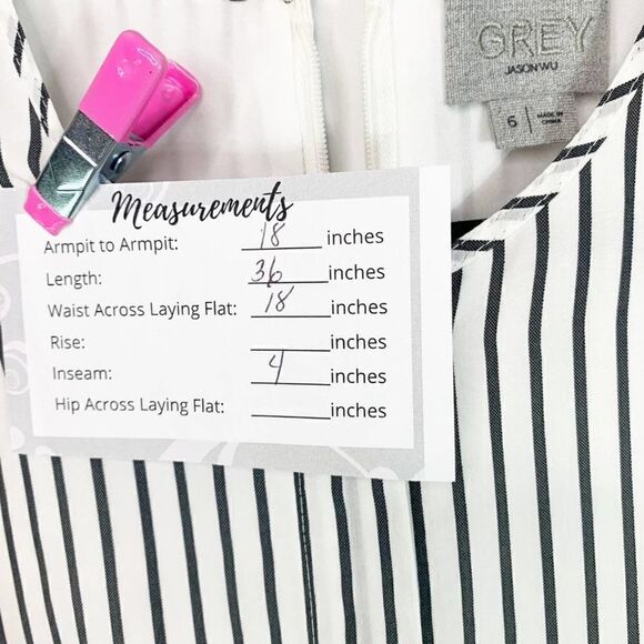 Grey Jason Wu Womens Black White Striped Tie Waist One Piece Romper Size 6 - Picture 10 of 10